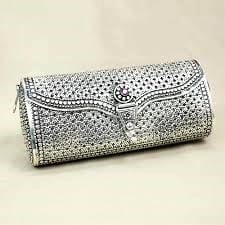 oxidized silver clutch purse