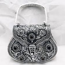 oxidized silver clutch purse